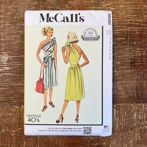 McCalls Sewing Pattern M8380 Retro 1940s One Shoulder Dress 16-24 Plus UNCUT